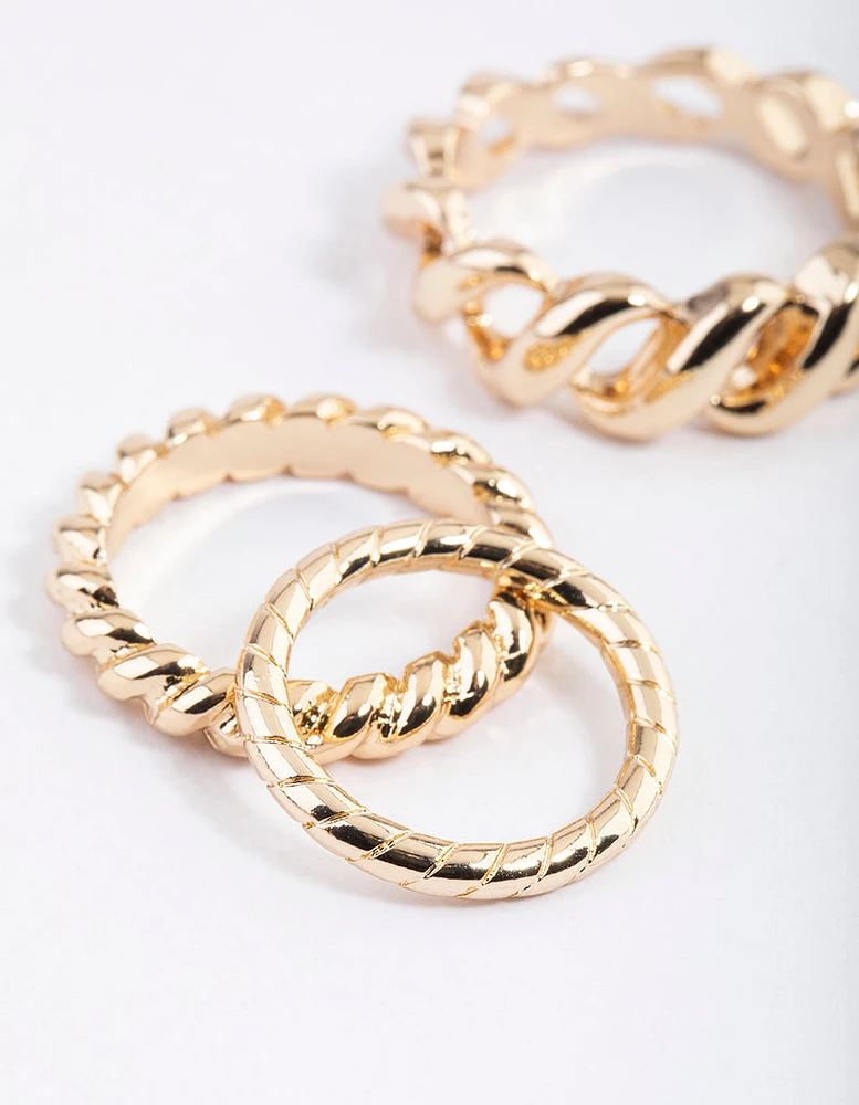 Gold Mixed Twist Ring Pack