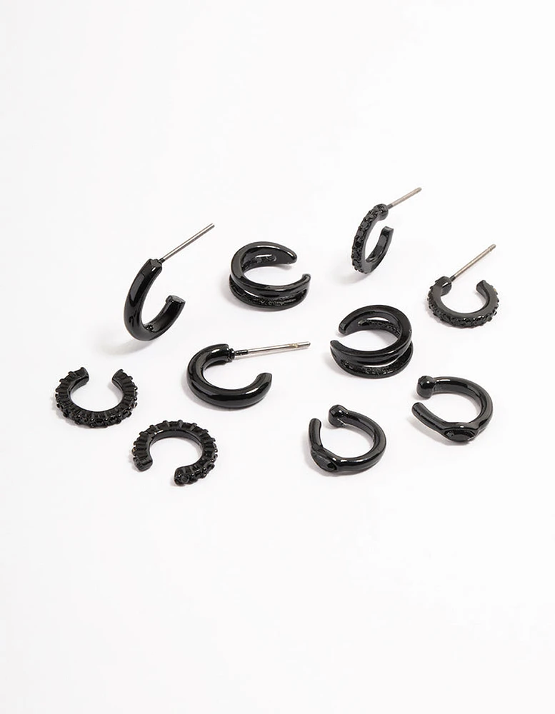 Black Hoop Huggie Earrings 5-Pack