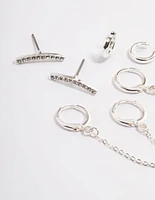 Silver Diamante Huggie Chain Earrings 5-Pack