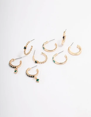 Gold Garden Diamante Stack Hoop Earrings 4-Pack