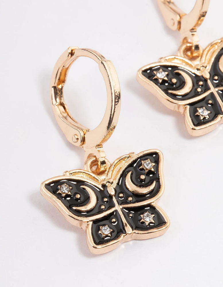 Gold Celestial Butterfly Huggie Earrings