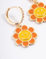 Gold Smiley Flower Huggie Earrings