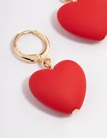 Gold Red Bubble Heart Huggie Earrings