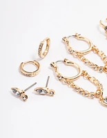 Gold Diamante Chain Drop Hoop Earrings 4-Pack