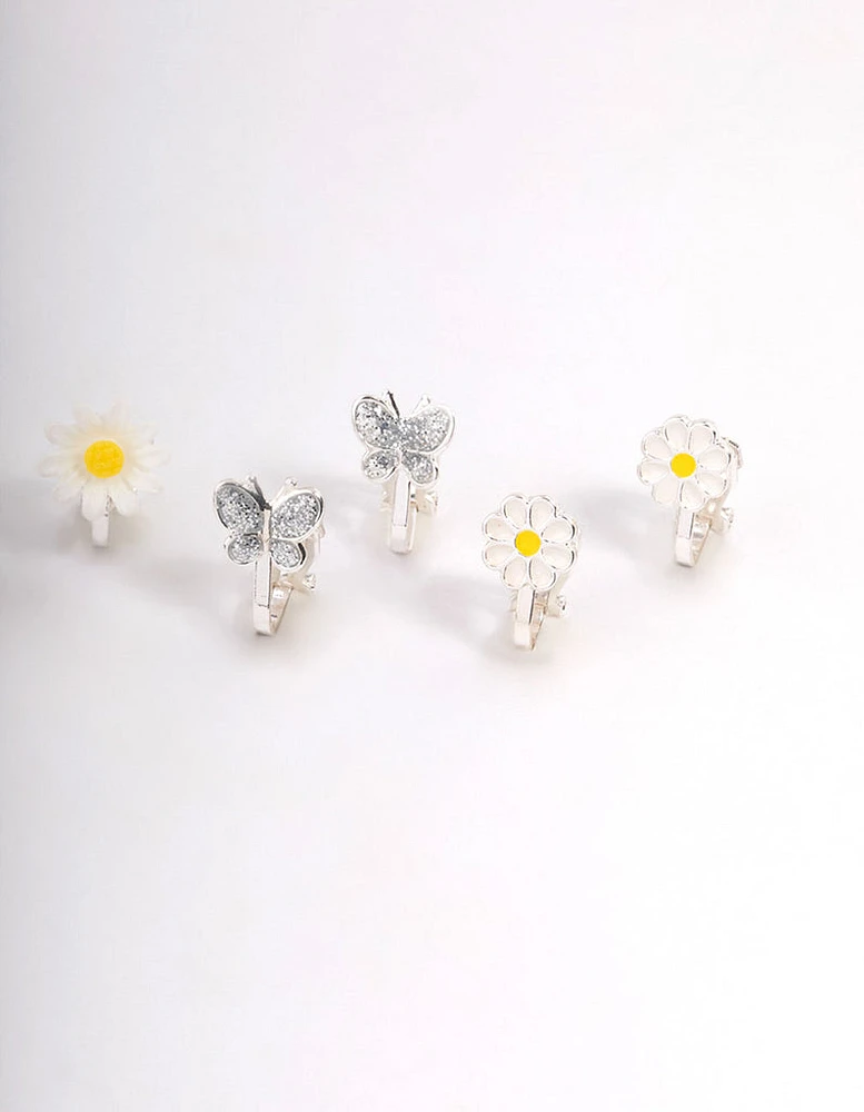 Kids Silver Daisy Clip On Earrings 5-Pack