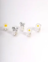 Kids Silver Daisy Clip On Earrings 5-Pack