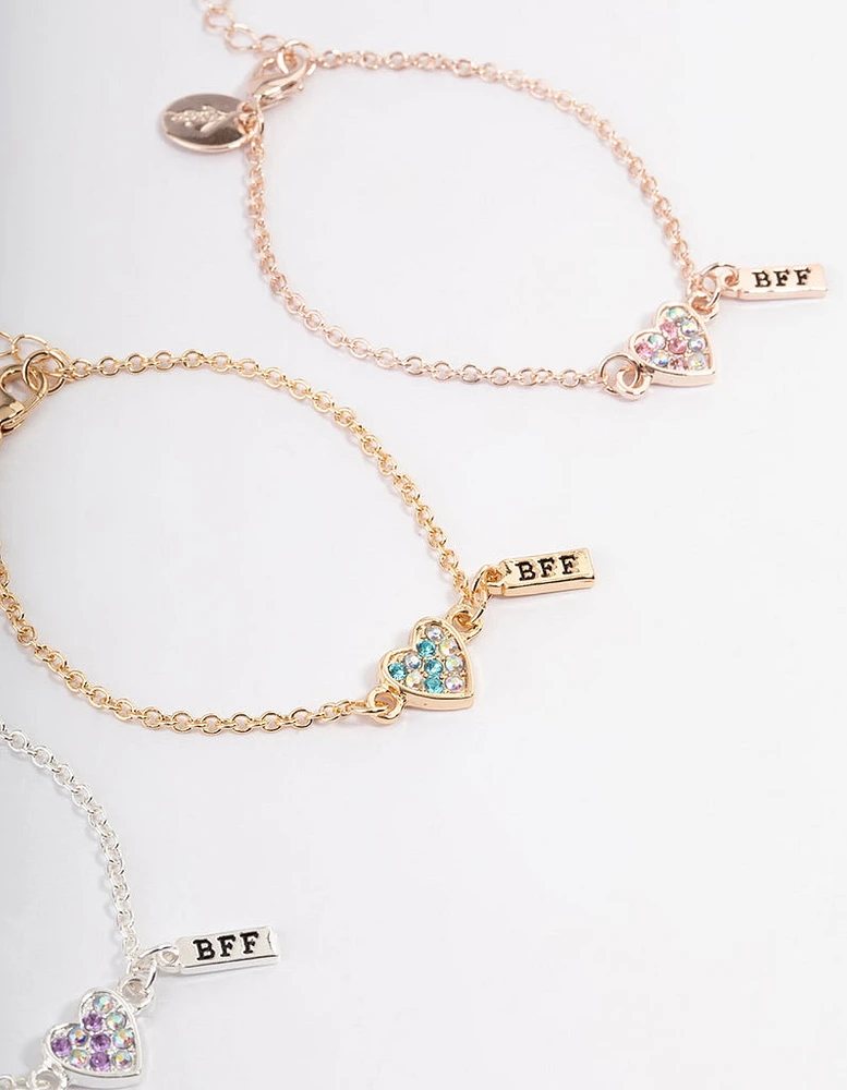 Kids Mixed Diamante Heart BFF Bracelet Pack