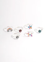 Kids Silver Diamante Bubble Dog Ring 6-Pack