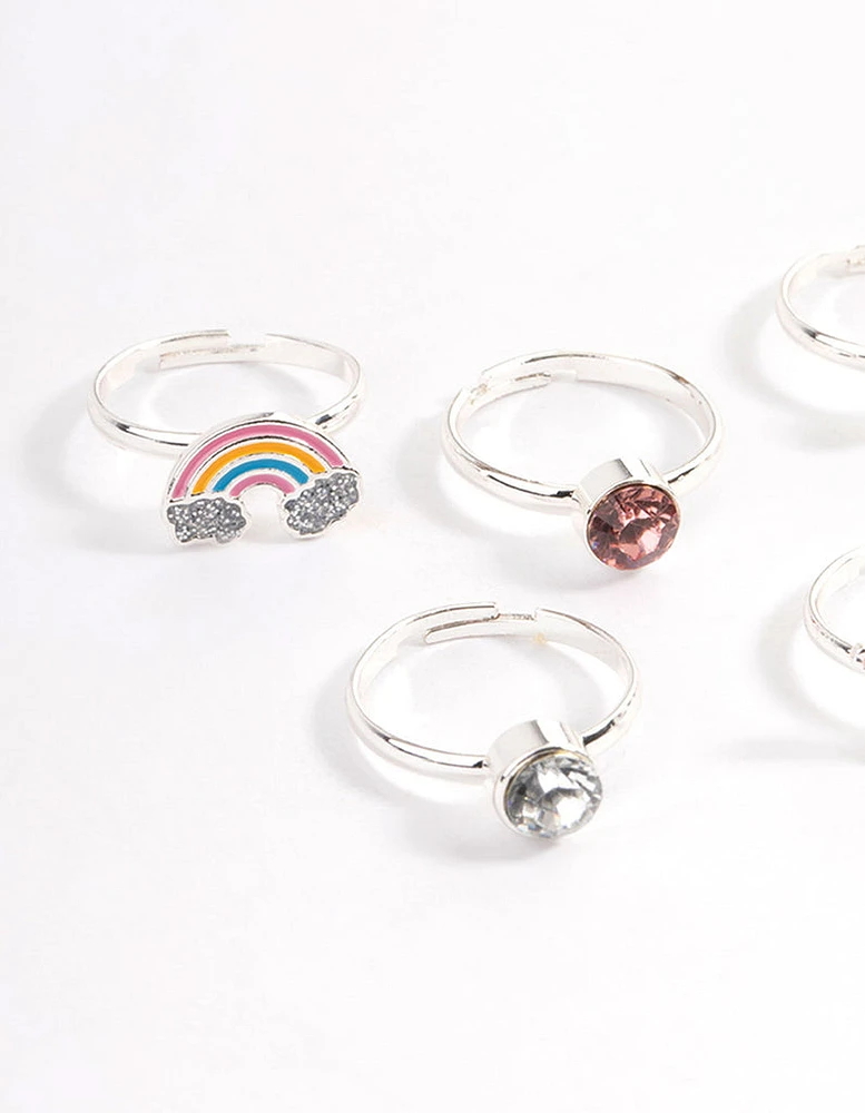 Kids Silver Diamante Bubble Dog Ring 6-Pack