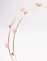 Kids Gold Diamante Flower Double Row Headband