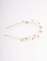 Kids Gold Diamante Flower Double Row Headband