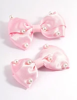 Kids Fabric Pearl Bow Hair Clip Pack