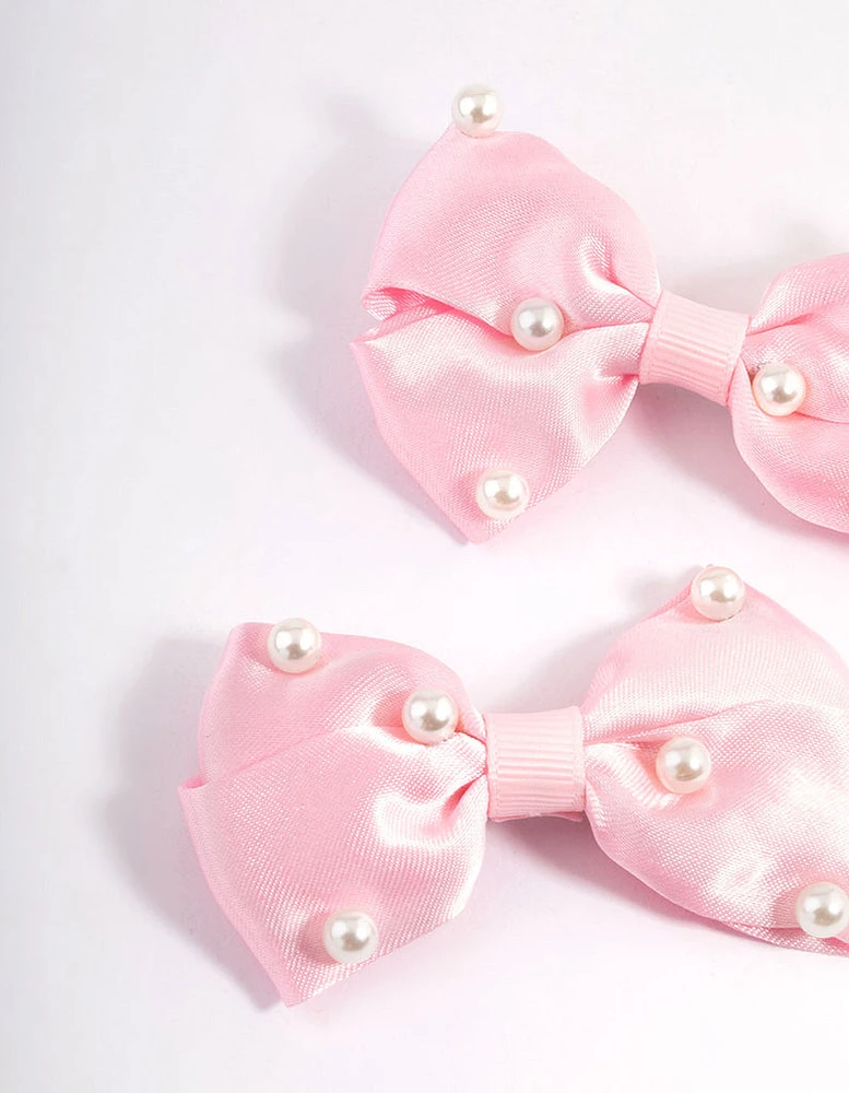 Kids Fabric Pearl Bow Hair Clip Pack