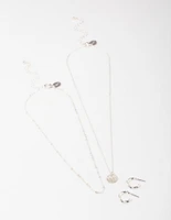 Silver Layered Textured Disc Necklace & Earrings Set