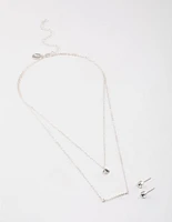 Silver Layered Stone Bar Necklace & Earrings Set