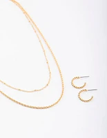 Gold Twist Station Necklace & Earrings Set