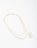 Gold Twist Station Necklace & Earrings Set