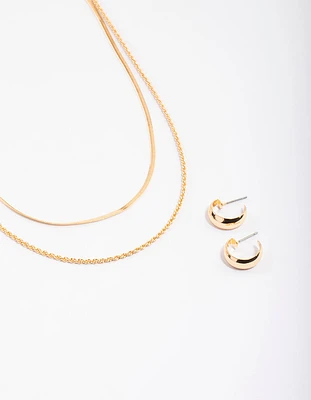 Gold Layered Snake Twist Necklace & Earrings Set