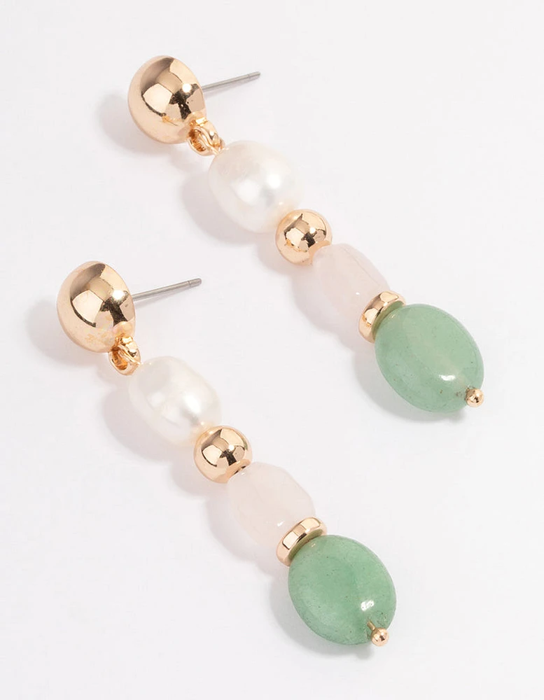 Gold Mixed Semi Precious Drop Earrings