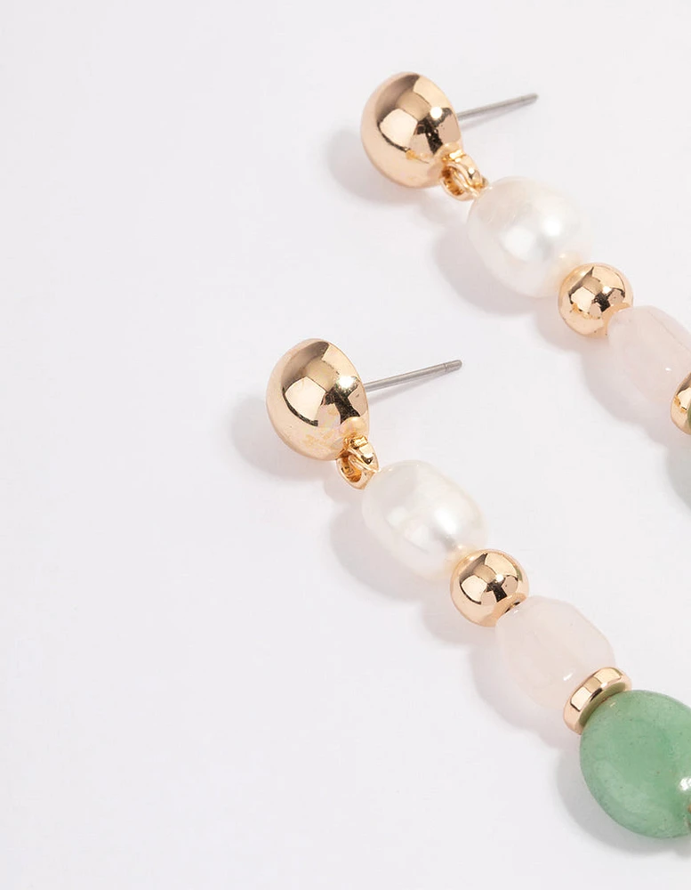 Gold Mixed Semi Precious Drop Earrings