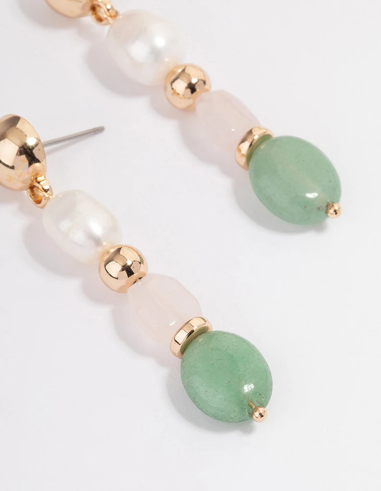 Gold Mixed Semi Precious Drop Earrings