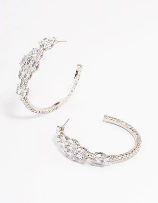 Rhodium Diamante Baguette Statement Hoop Earrings