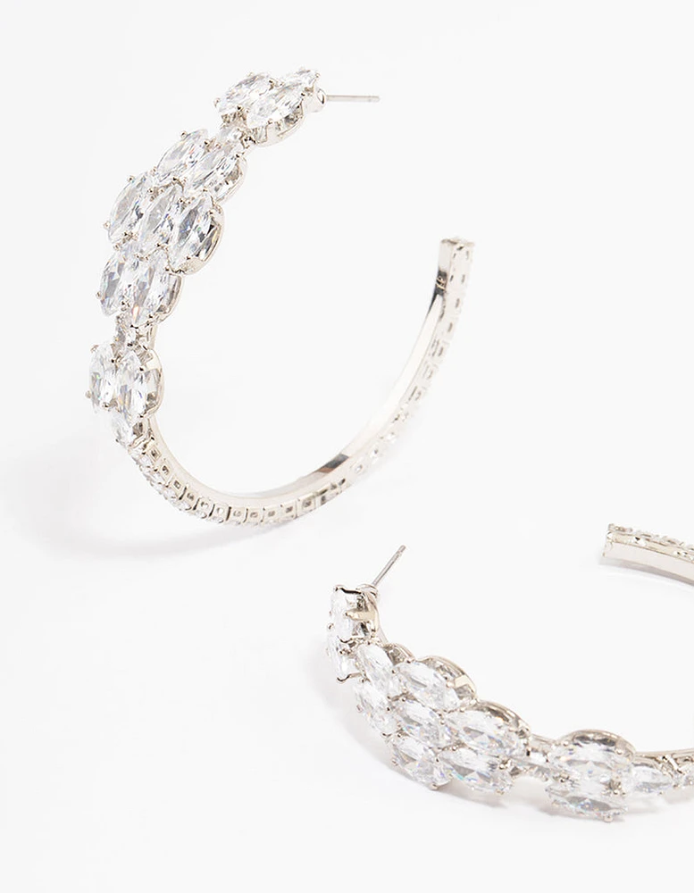 Rhodium Diamante Baguette Statement Hoop Earrings