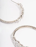 Rhodium Diamante Baguette Statement Hoop Earrings