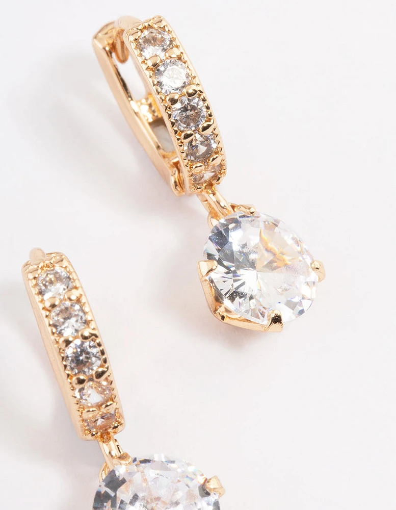 Gold Diamante Huggie Teardrop Earrings