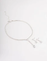 Silver Statement Y-Necklace & Earrings Set