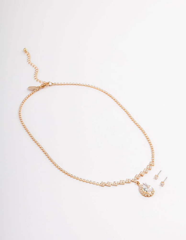 Gold Cubic Zirconia Diamond Necklace Set