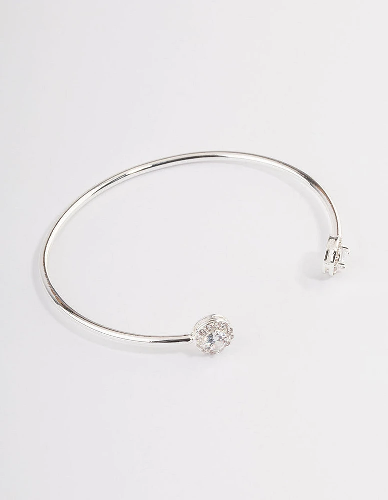 Silver Cubic Zirconia Circle Diamante End Bracelet