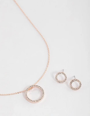 Rose Gold Diamante Open Circle Jewellery Set