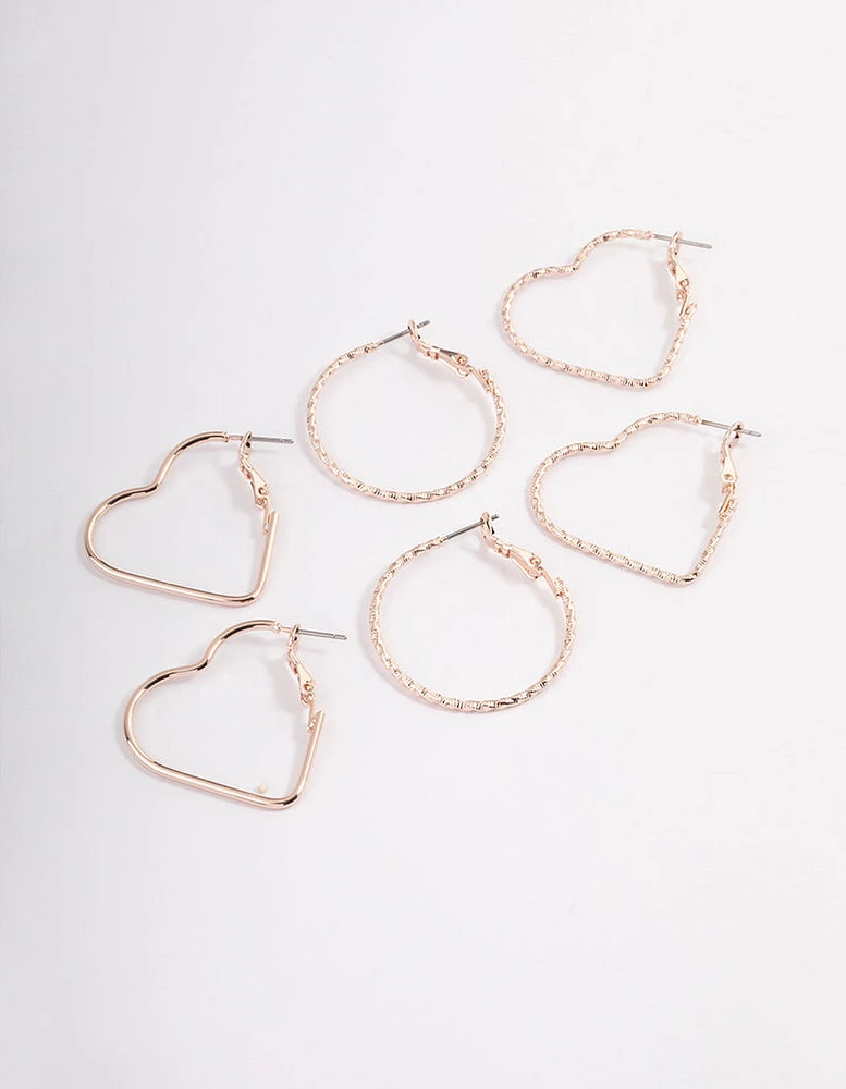 Rose Gold Heart & Round Hoop Earrings Pack