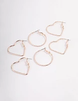 Rose Gold Heart & Round Hoop Earrings Pack