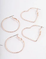 Rose Gold Heart & Round Hoop Earrings Pack