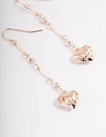 Rose Gold Diamante Filifgree Heart Drop Earrings