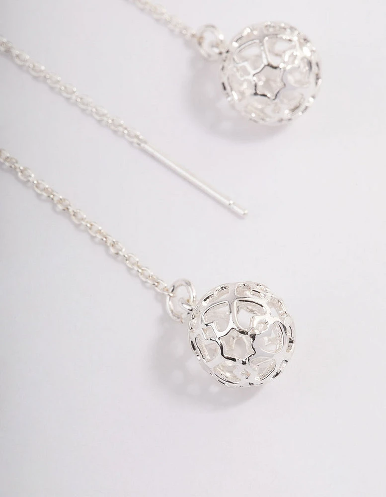 Silver Filigree Ball Thread Through Drop Earrings