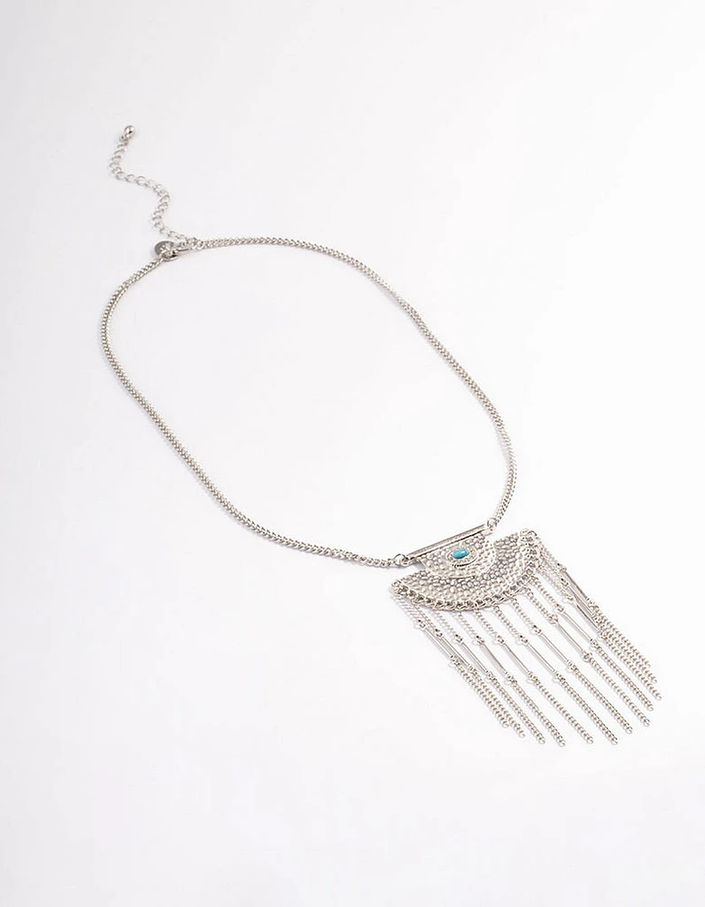 Rhodium Boho Chain Fringe Necklace