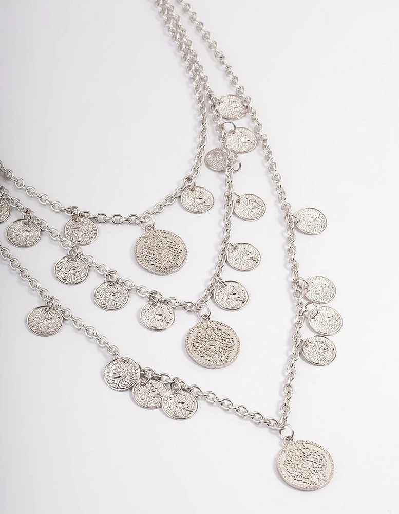 Antique Silver Multi Jingle Row Necklace