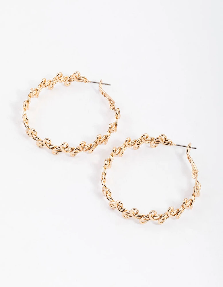 Gold Swirly Twisted Hoop Earrings 40mm