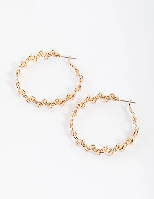 Gold Swirly Twisted Hoop Earrings 40mm