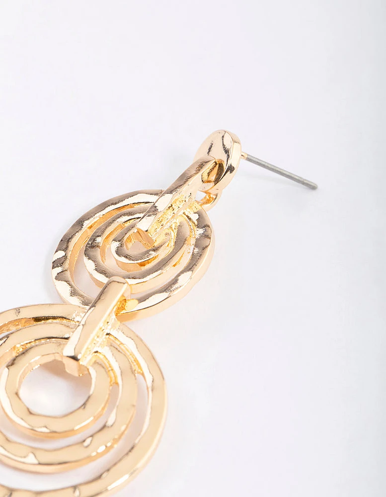 Gold Round Illusion Layer Drop Earrings