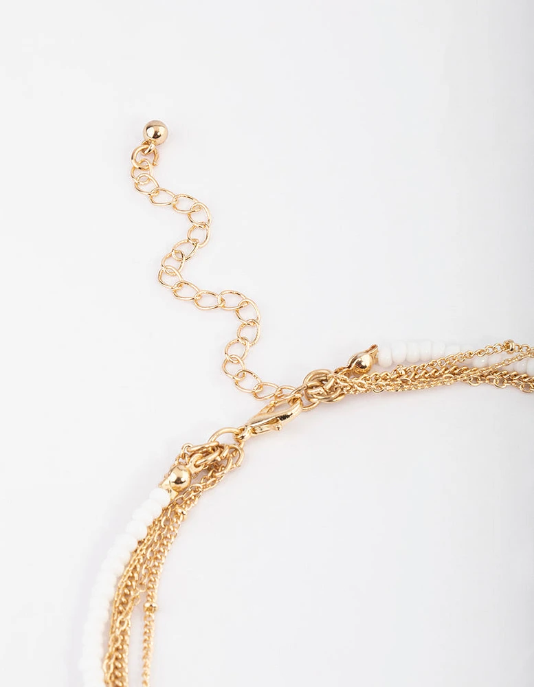 Gold Five Row Mixed Diamante Disc Necklace