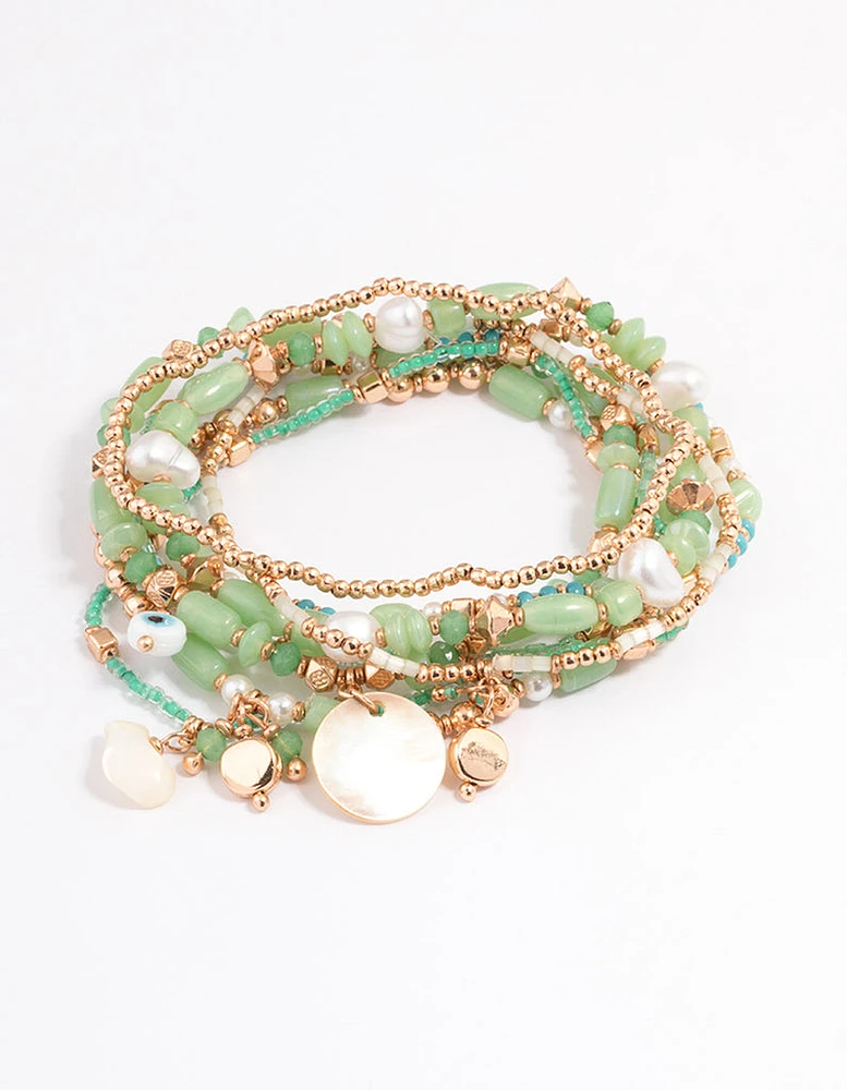 Gold Mixed Bead Irregular Pearl Bracelet Pack