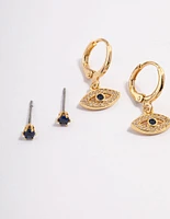 Gold Plated Brass Double Evil Eye Earrings Pack