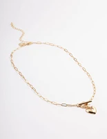 Gold Plated Celestial Heart T-Bar Necklace