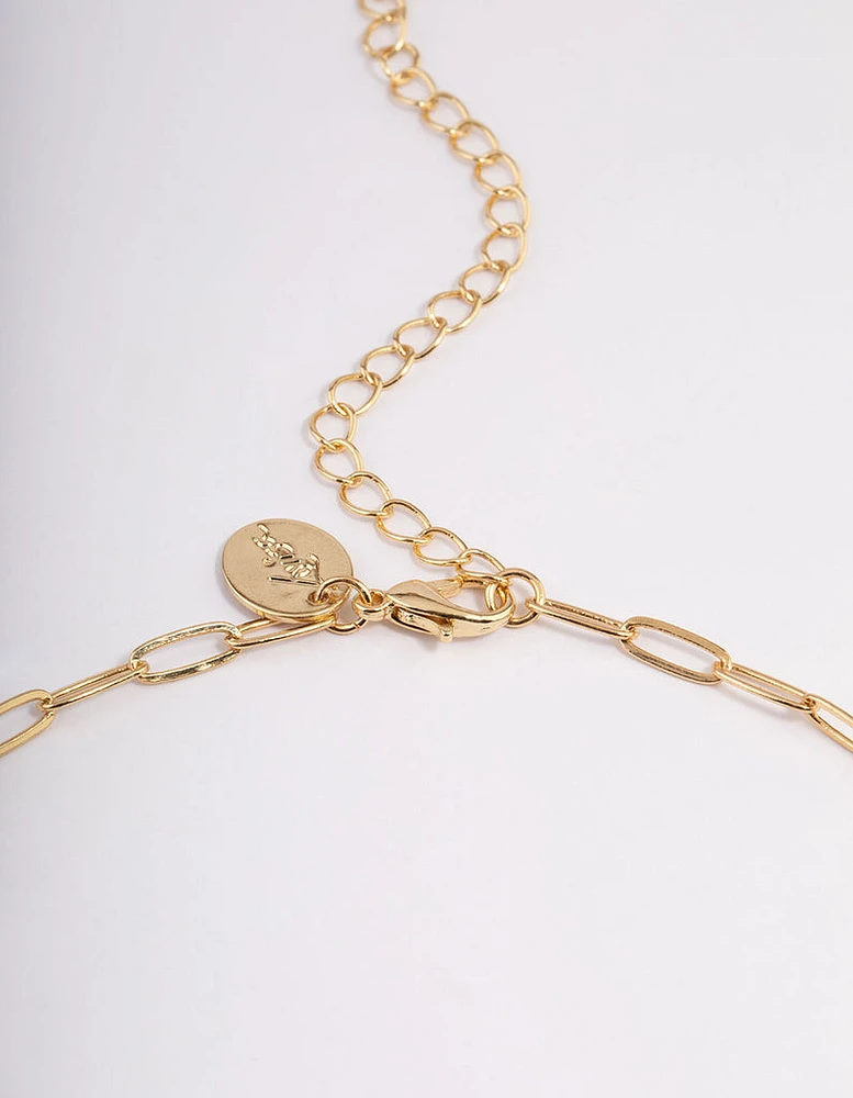 Gold Plated Celestial Heart T-Bar Necklace