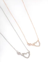 Mixed Metal Diamante Infinity & Heart Necklace Pack