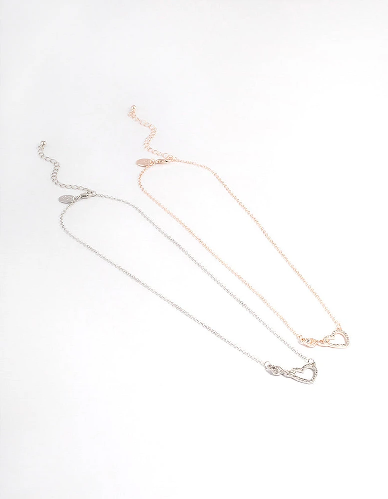 Mixed Metal Diamante Infinity & Heart Necklace Pack